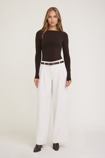Nola Sculpt Long Sleeve Top Brown - Dynamite