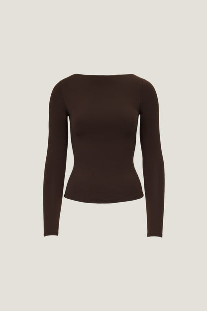 Nola Sculpt Long Sleeve Top Brown - Dynamite