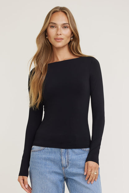 Nola Sculpt Long Sleeve Top Black - Dynamite