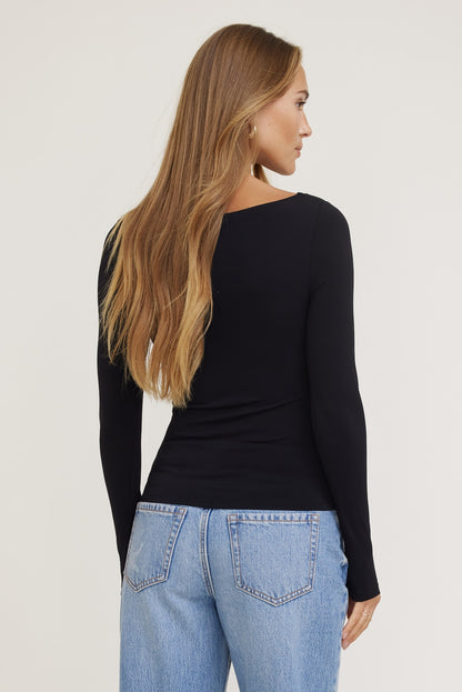Nola Sculpt Long Sleeve Top Black - Dynamite