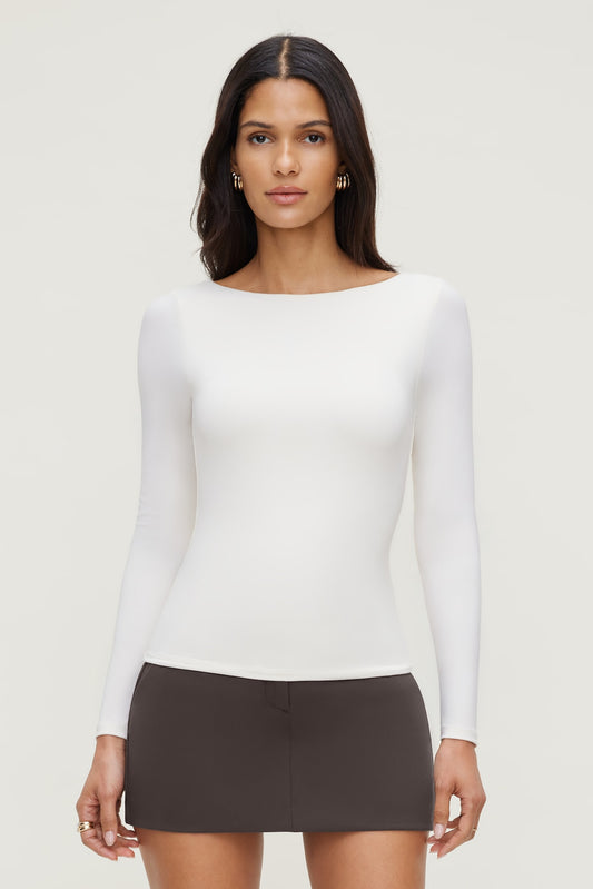 Nola Sculpt Long Sleeve Top Beige - Dynamite