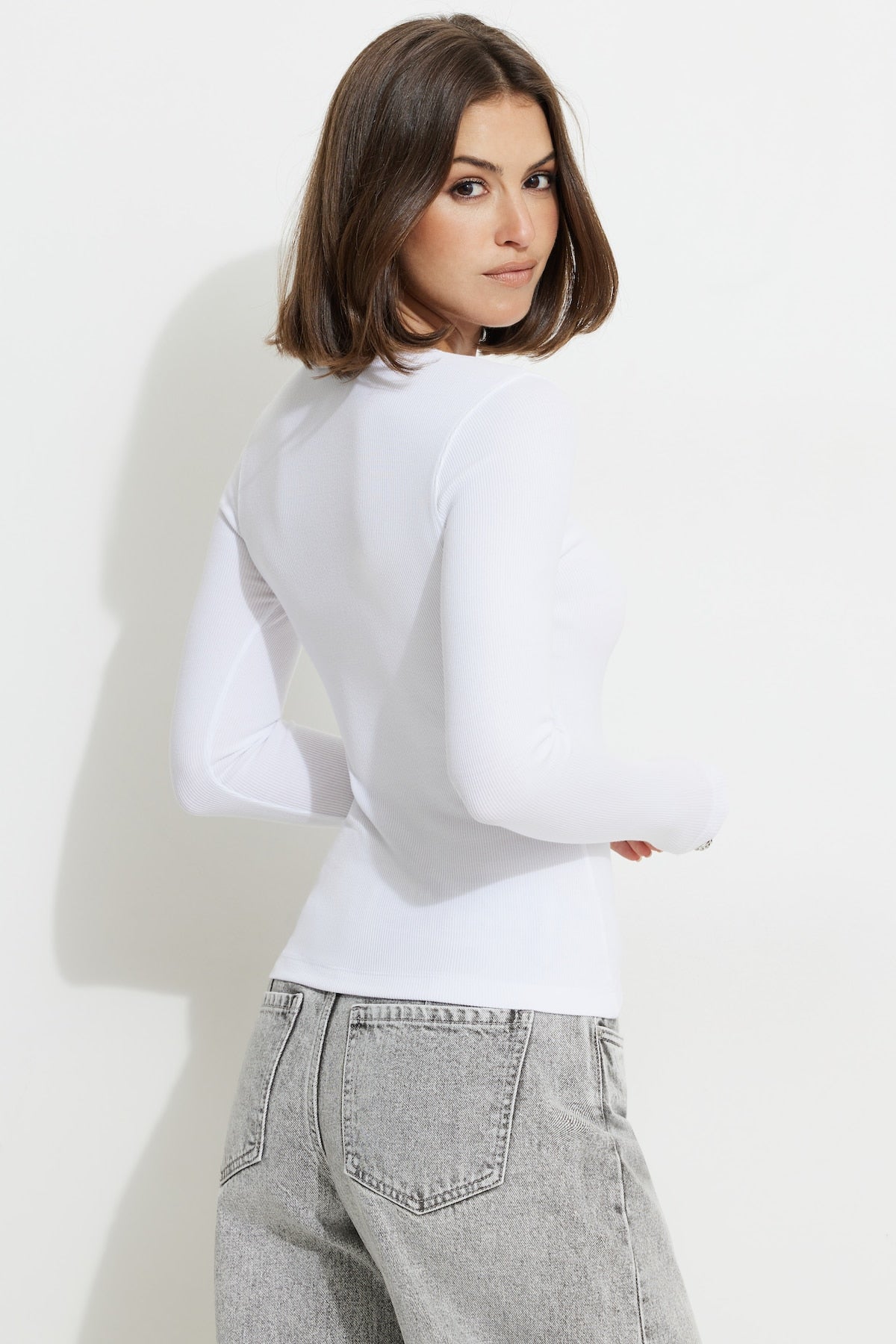 Tedi Ribbed Long Sleeve T Shirt White - Dynamite