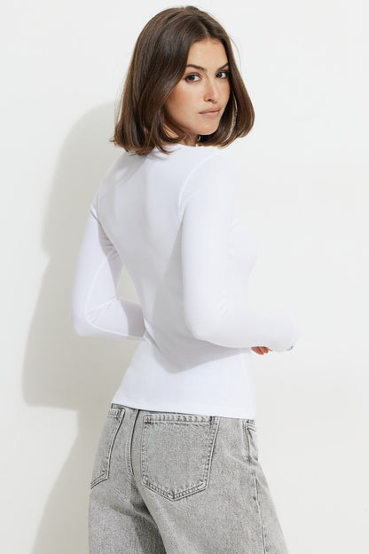 Tedi Ribbed Long Sleeve T Shirt White - Dynamite