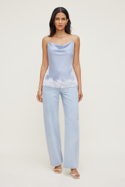 Madi Lace Satin Cami Top Blue - Dynamite