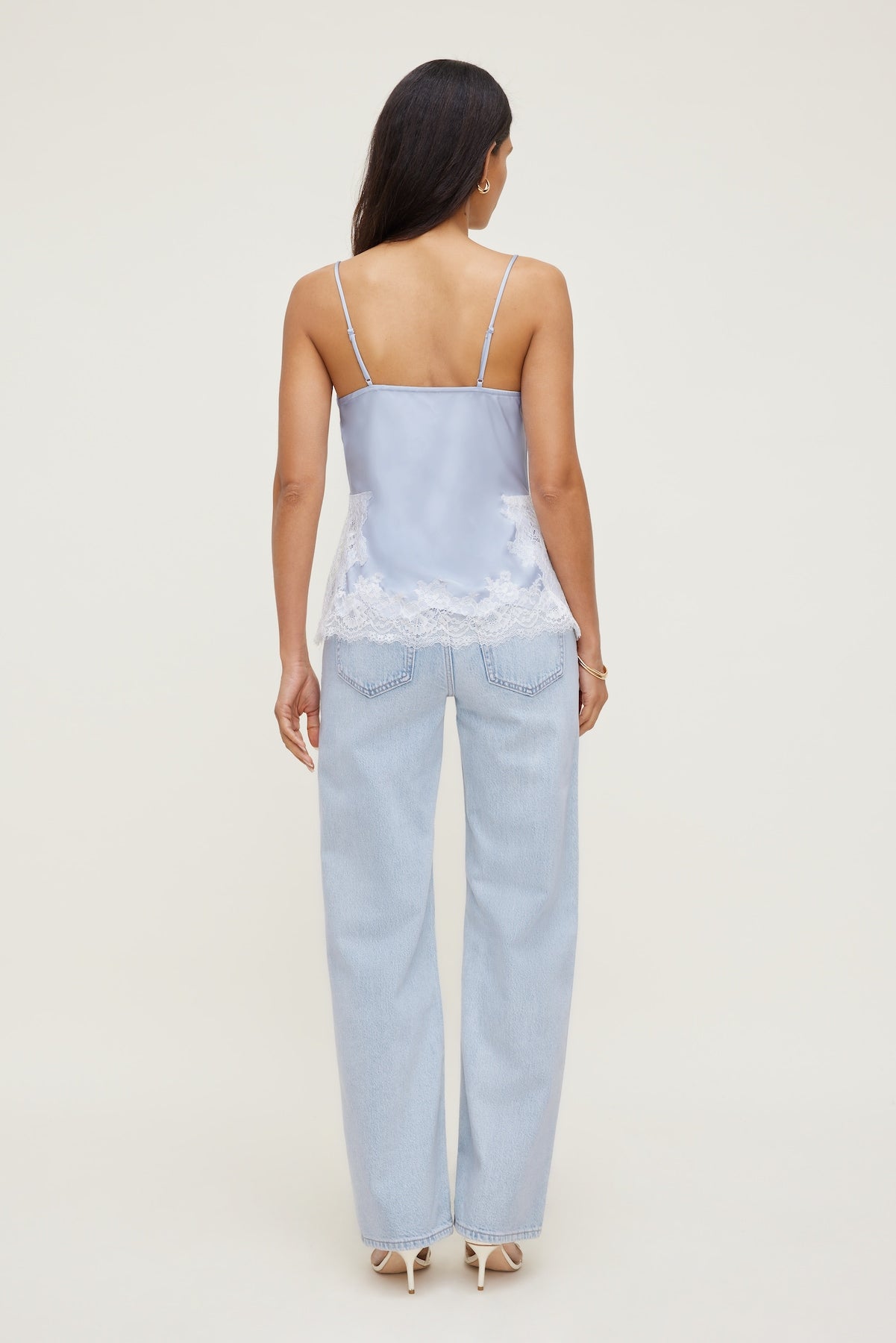 Madi Lace Satin Cami Top Blue - Dynamite