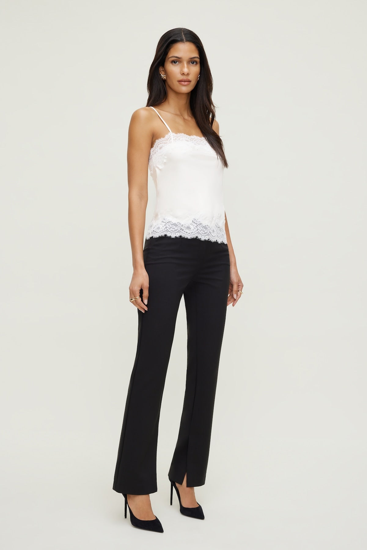 Lace Trim Satin Cami Top Beige - Dynamite