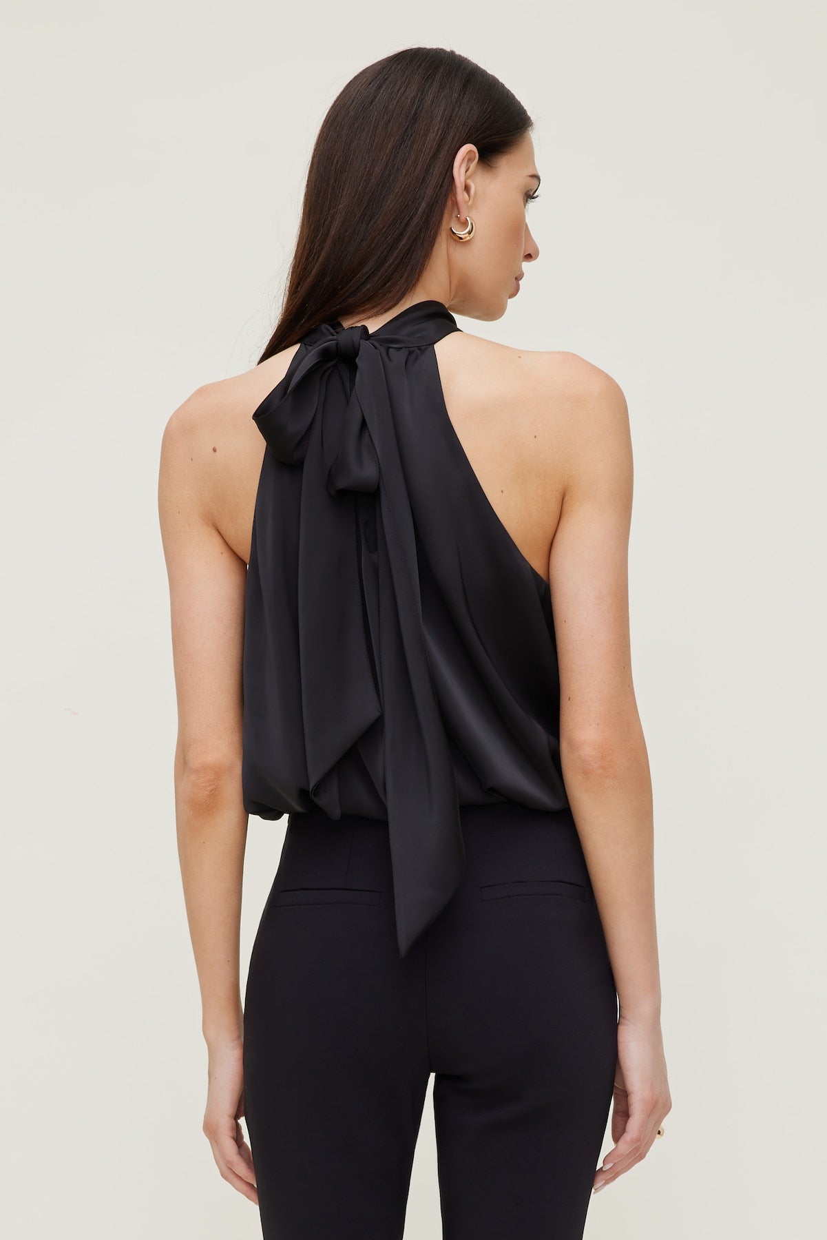 Paloma Bubble Satin Halter Blouse Black - Dynamite