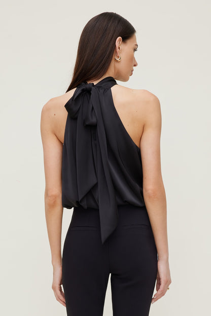 Paloma Bubble Satin Halter Blouse Black - Dynamite