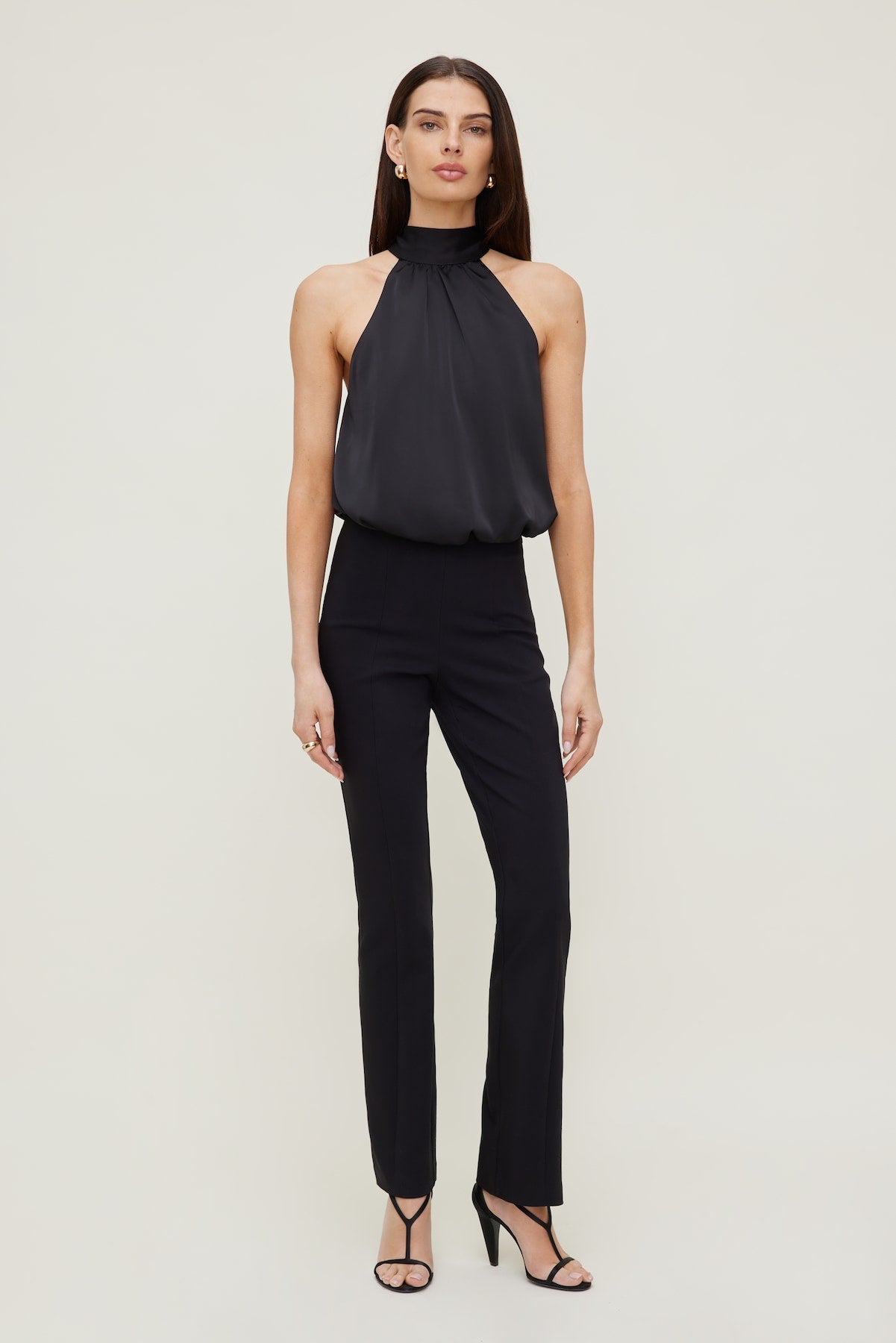 Paloma Bubble Satin Halter Blouse Black - Dynamite