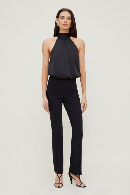 Paloma Bubble Satin Halter Blouse Black - Dynamite