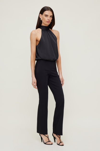 Paloma Bubble Satin Halter Blouse Black - Dynamite