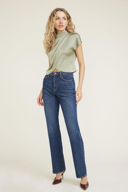 Ella Layered Satin Blouse Green - Dynamite