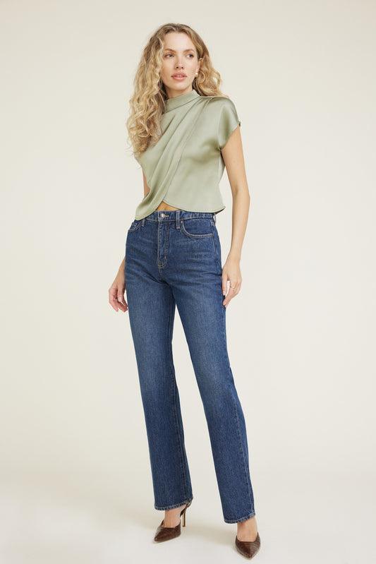 Ella Layered Satin Blouse Green - Dynamite