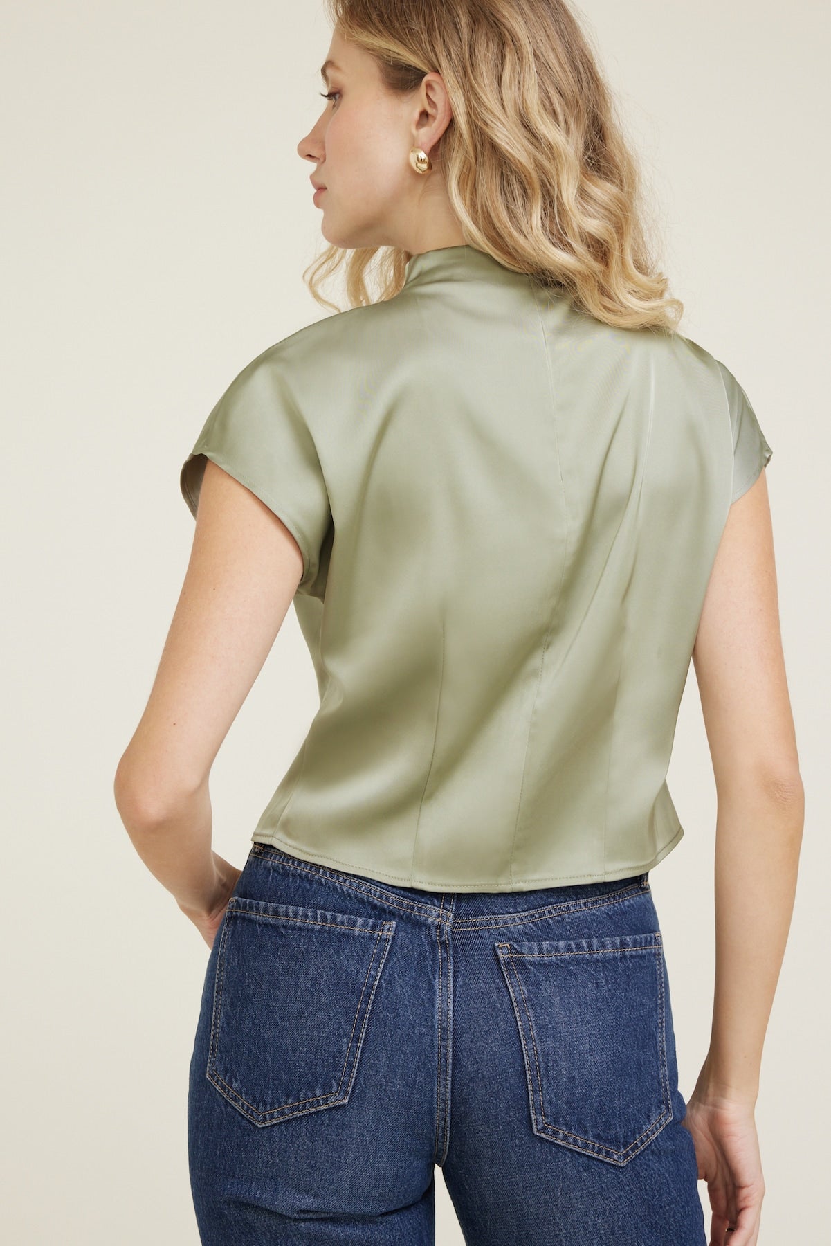 Ella Layered Satin Blouse Green - Dynamite