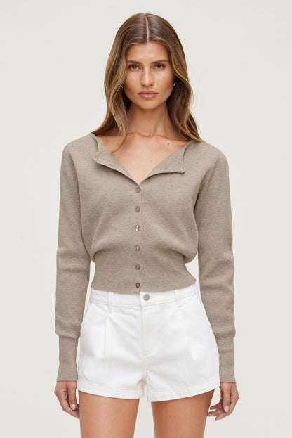 Sara Ribbed Cinch Hem Cardigan Beige - Dynamite