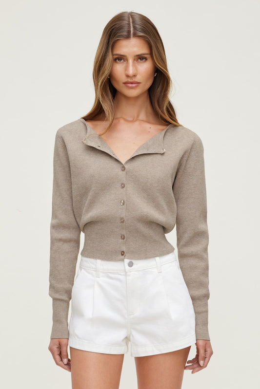 Sara Ribbed Cinch Hem Cardigan Beige - Dynamite