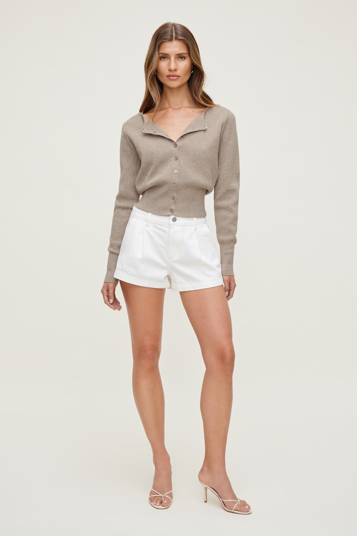 Sara Ribbed Cinch Hem Cardigan Beige - Dynamite