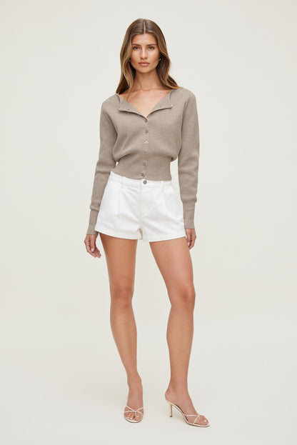 Sara Ribbed Cinch Hem Cardigan Beige - Dynamite