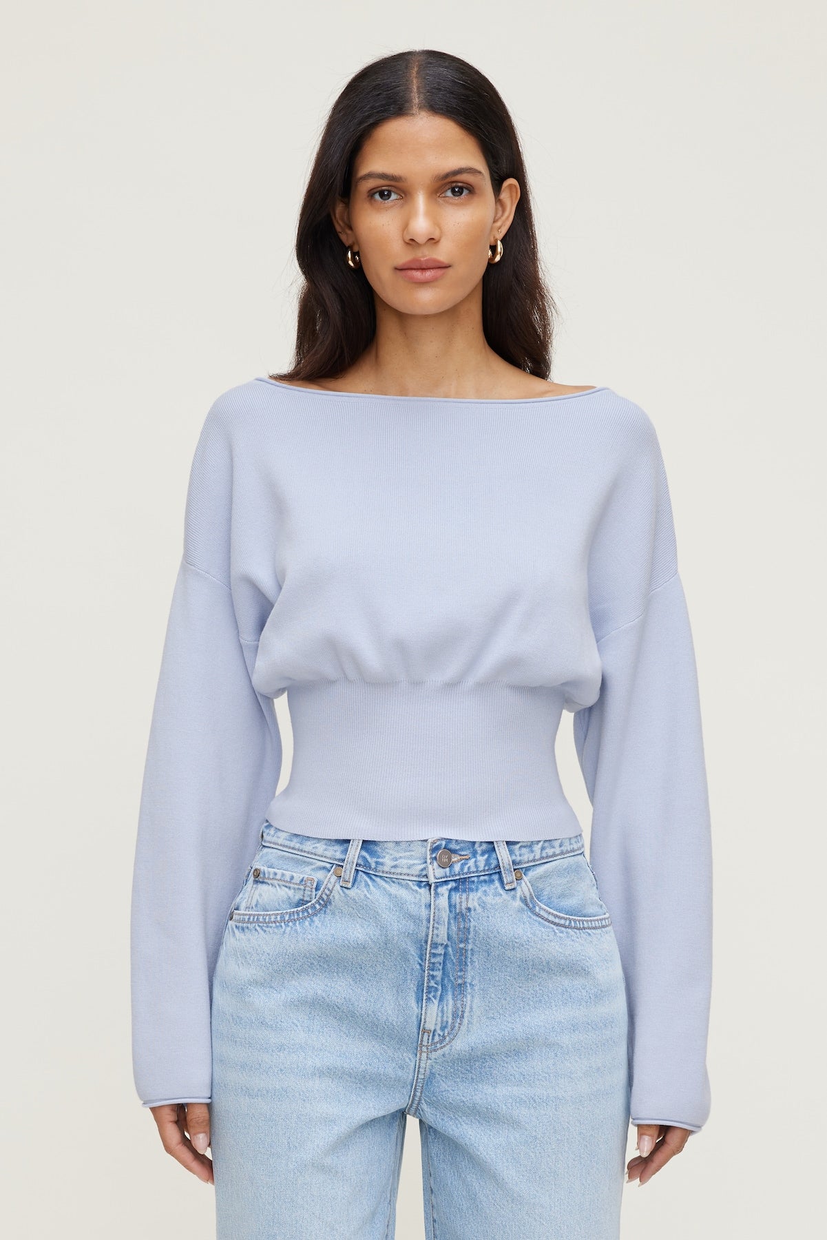 Cinched Boat Neck Sweater Blue - Dynamite