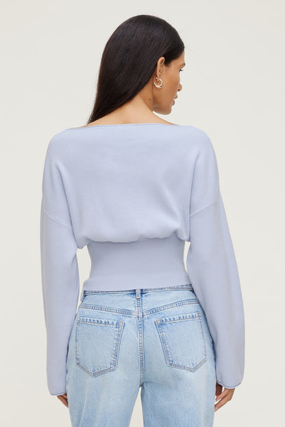 Cinched Boat Neck Sweater Blue - Dynamite