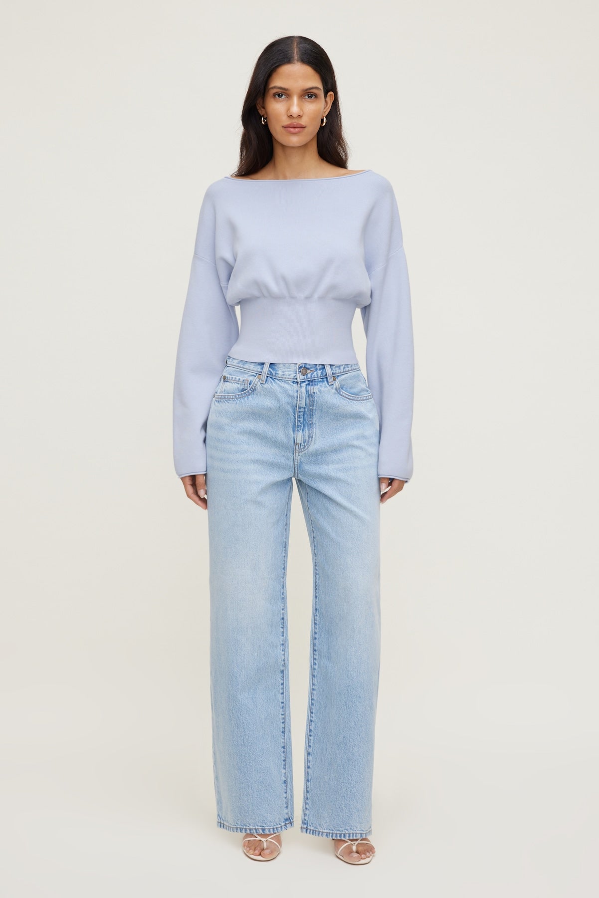 Cinched Boat Neck Sweater Blue - Dynamite
