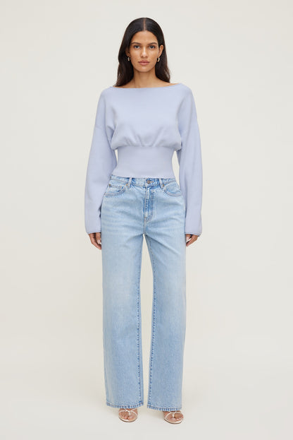 Cinched Boat Neck Sweater Blue - Dynamite