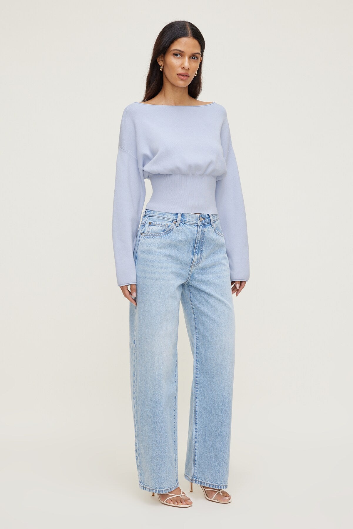 Cinched Boat Neck Sweater Blue - Dynamite