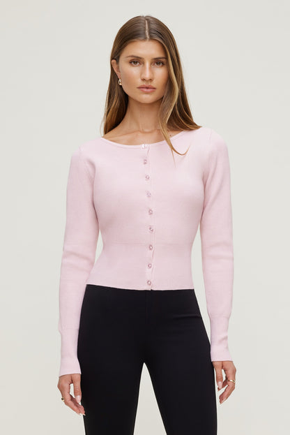 Sara Ribbed Cinch Hem Cardigan Pink - Dynamite