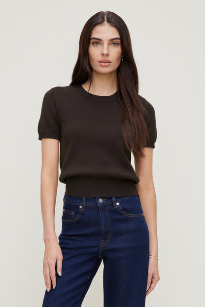 Clara Short Sleeve Sweater Brown - Dynamite