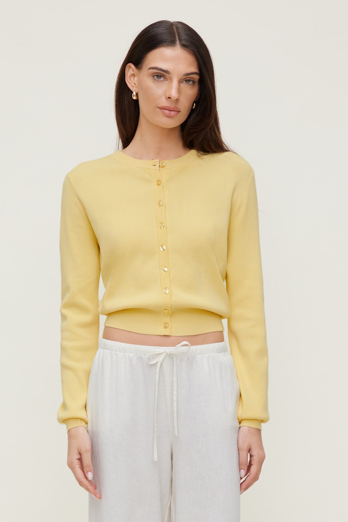 Rebecca Crewneck Cardigan Yellow - Dynamite