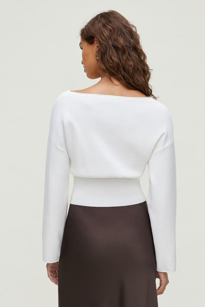 Cinched Boat Neck Sweater White - Dynamite