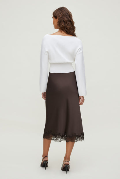 Cinched Boat Neck Sweater White - Dynamite