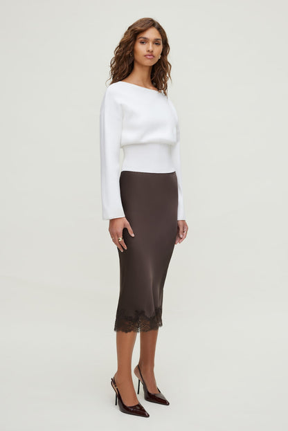 Cinched Boat Neck Sweater White - Dynamite