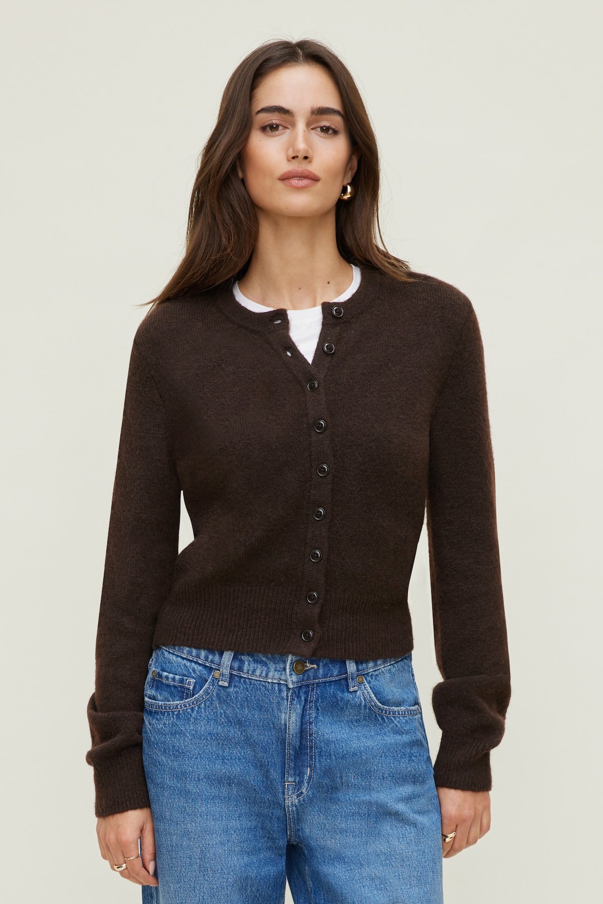 Rebecca Crewneck Cardigan Brown - Dynamite