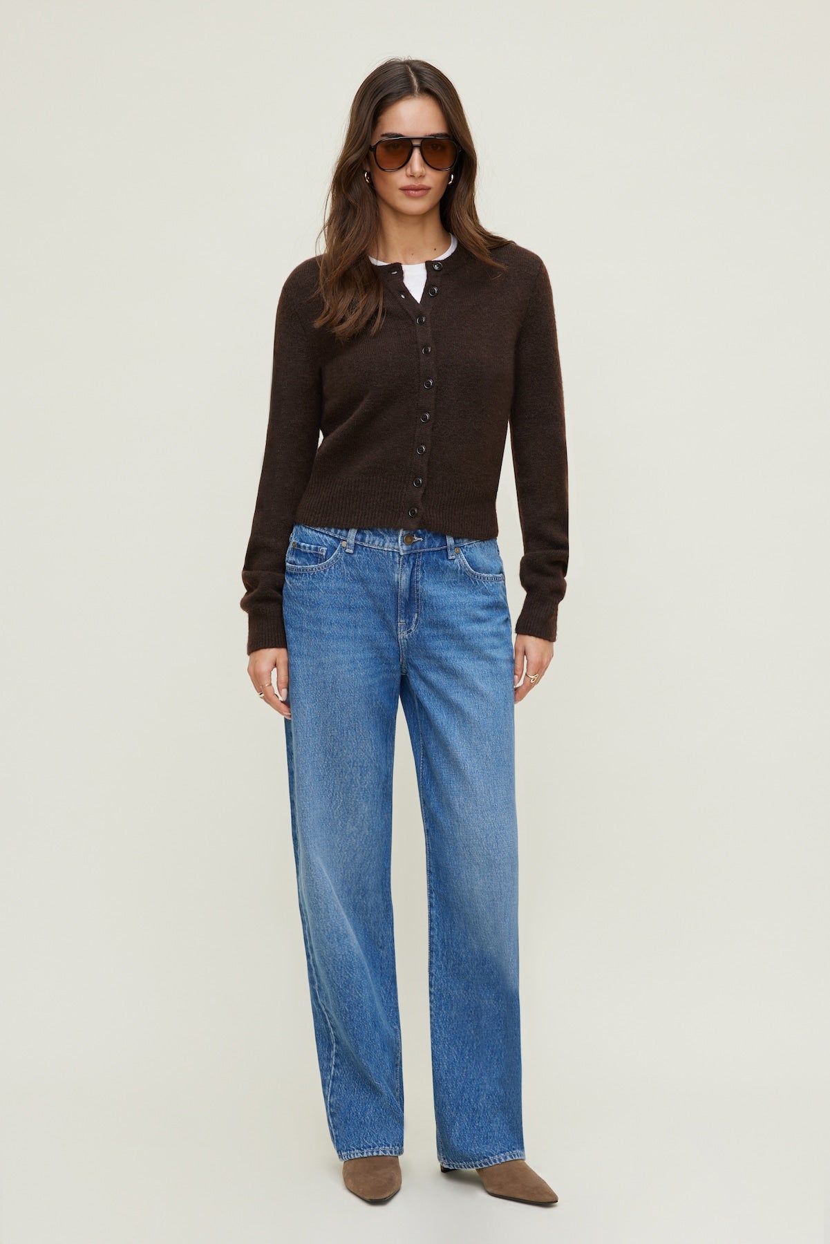 Rebecca Crewneck Cardigan Brown - Dynamite