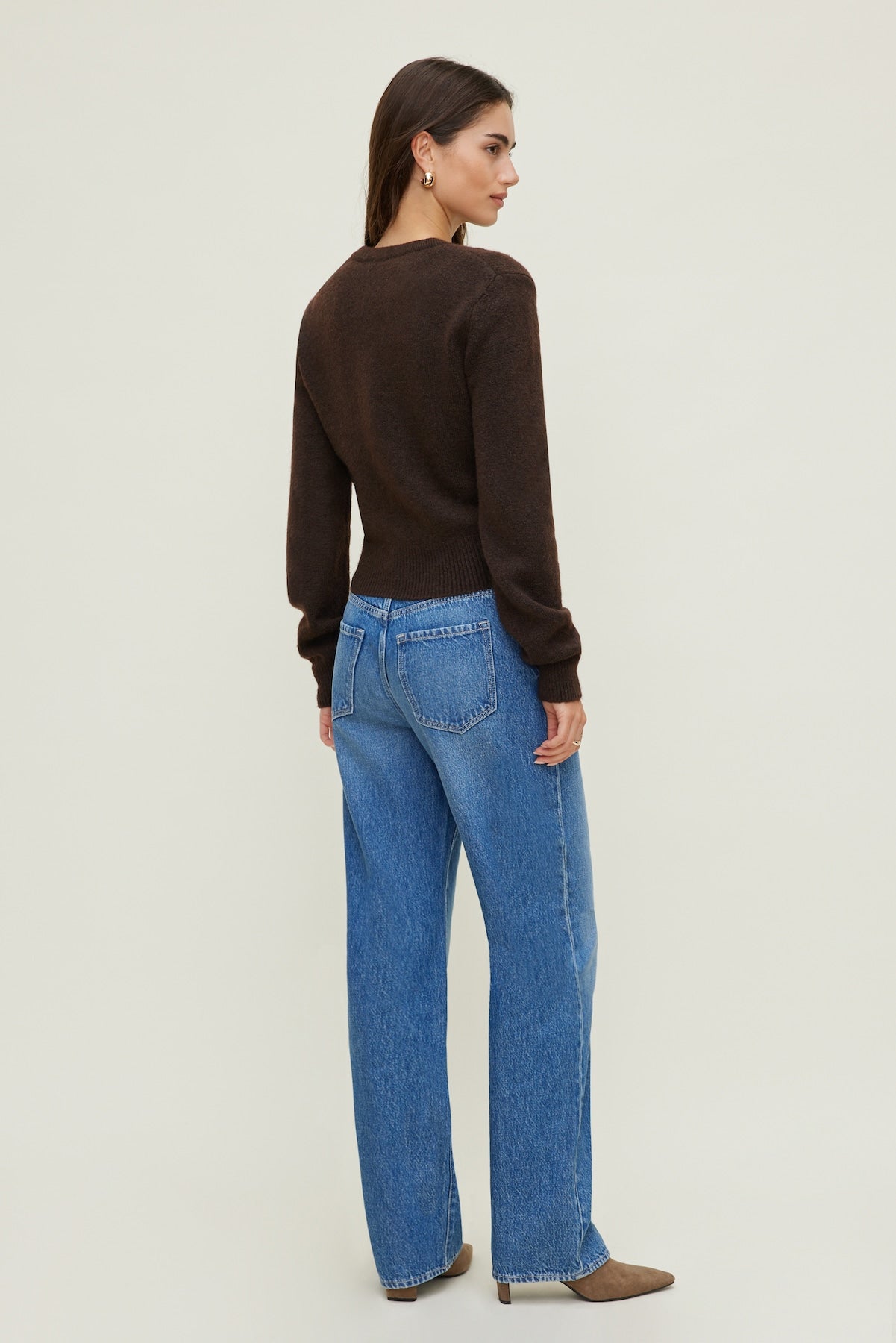 Rebecca Crewneck Cardigan Brown - Dynamite