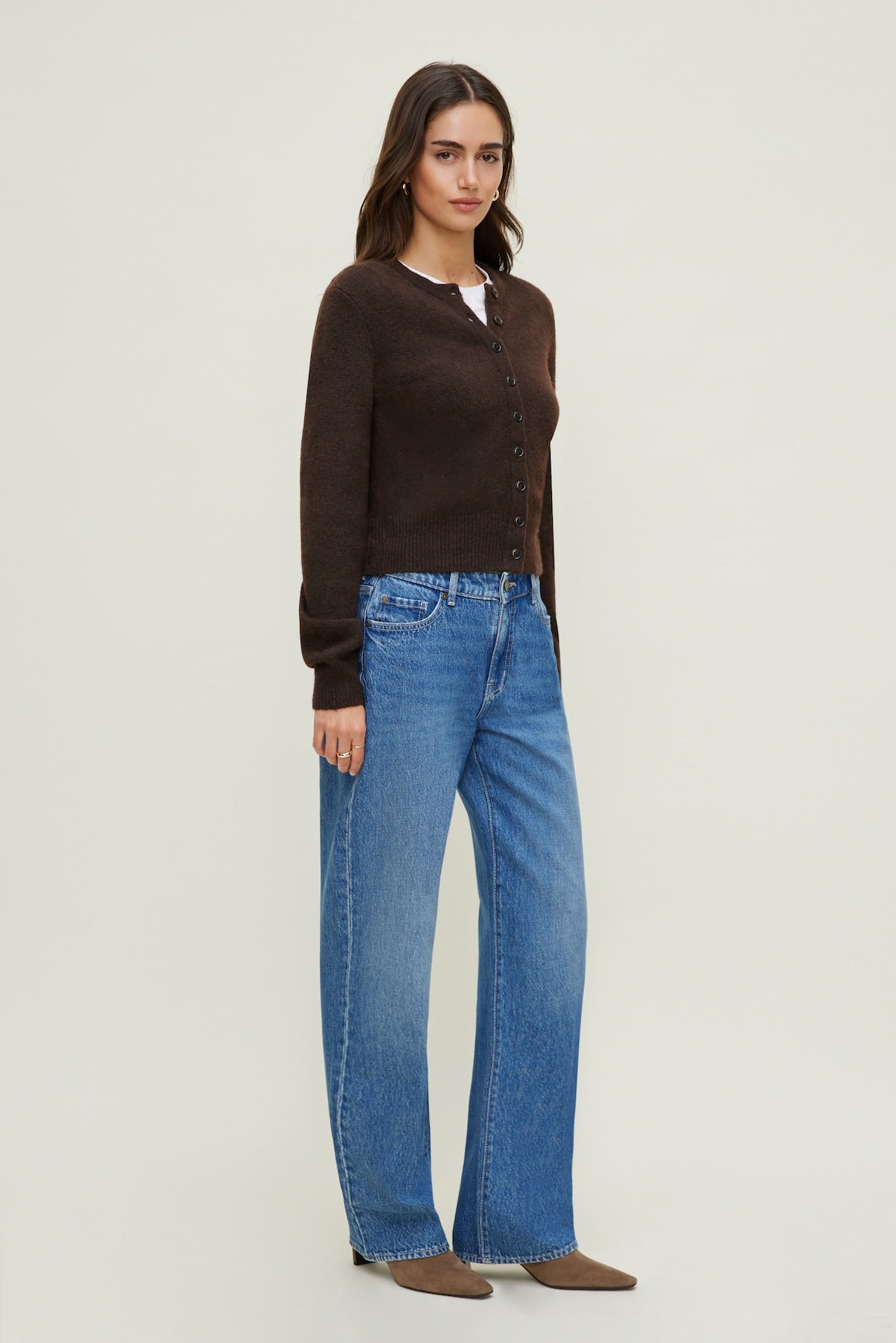 Rebecca Crewneck Cardigan Brown - Dynamite