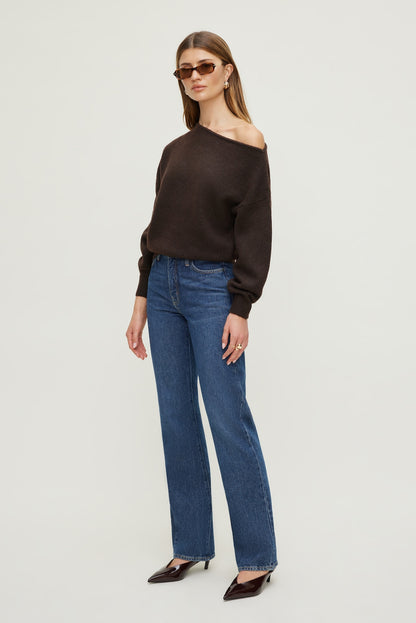Lola Off Shoulder Sweater Brown - Dynamite