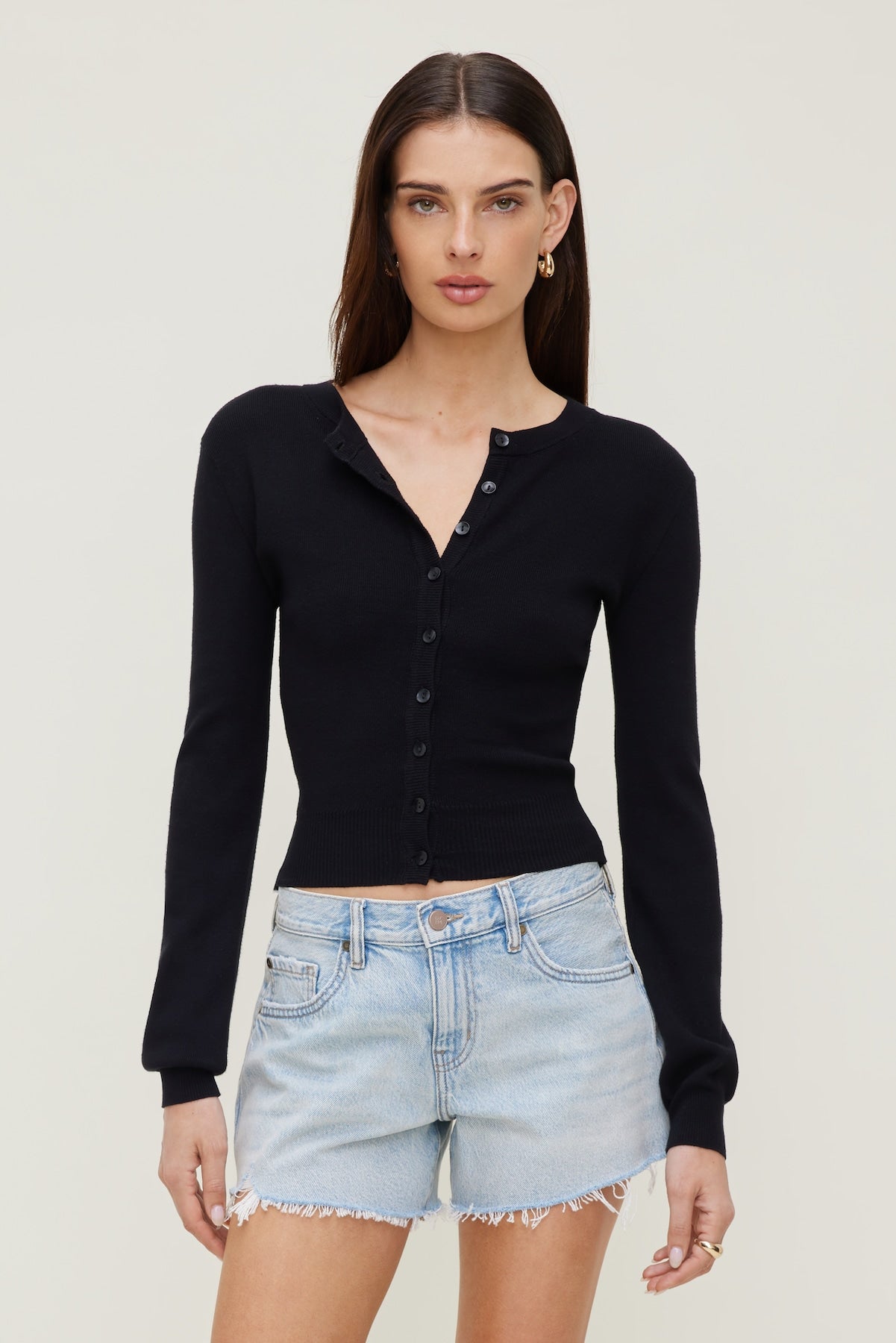 Rebecca Crewneck Cardigan Black - Dynamite
