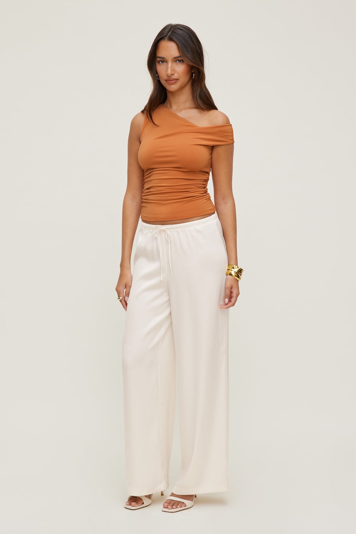 Leo Satin Wide Leg Pants Beige - Dynamite