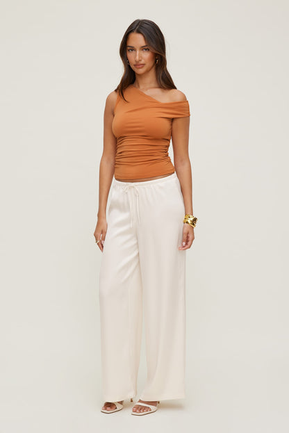 Leo Satin Wide Leg Pants Beige - Dynamite