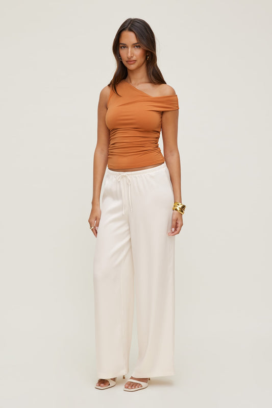 Leo Satin Wide Leg Pants Beige - Dynamite