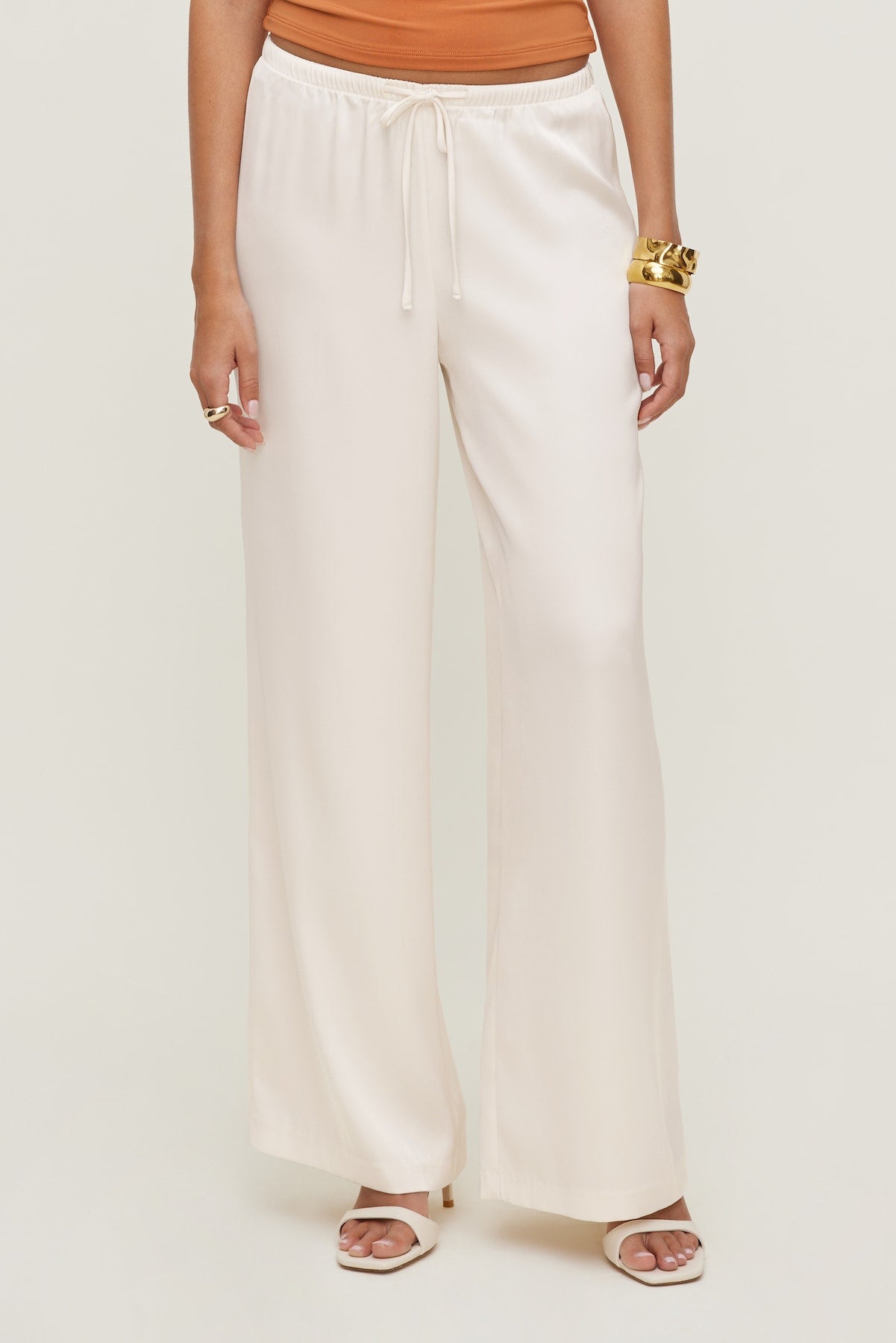 Leo Satin Wide Leg Pants Beige - Dynamite