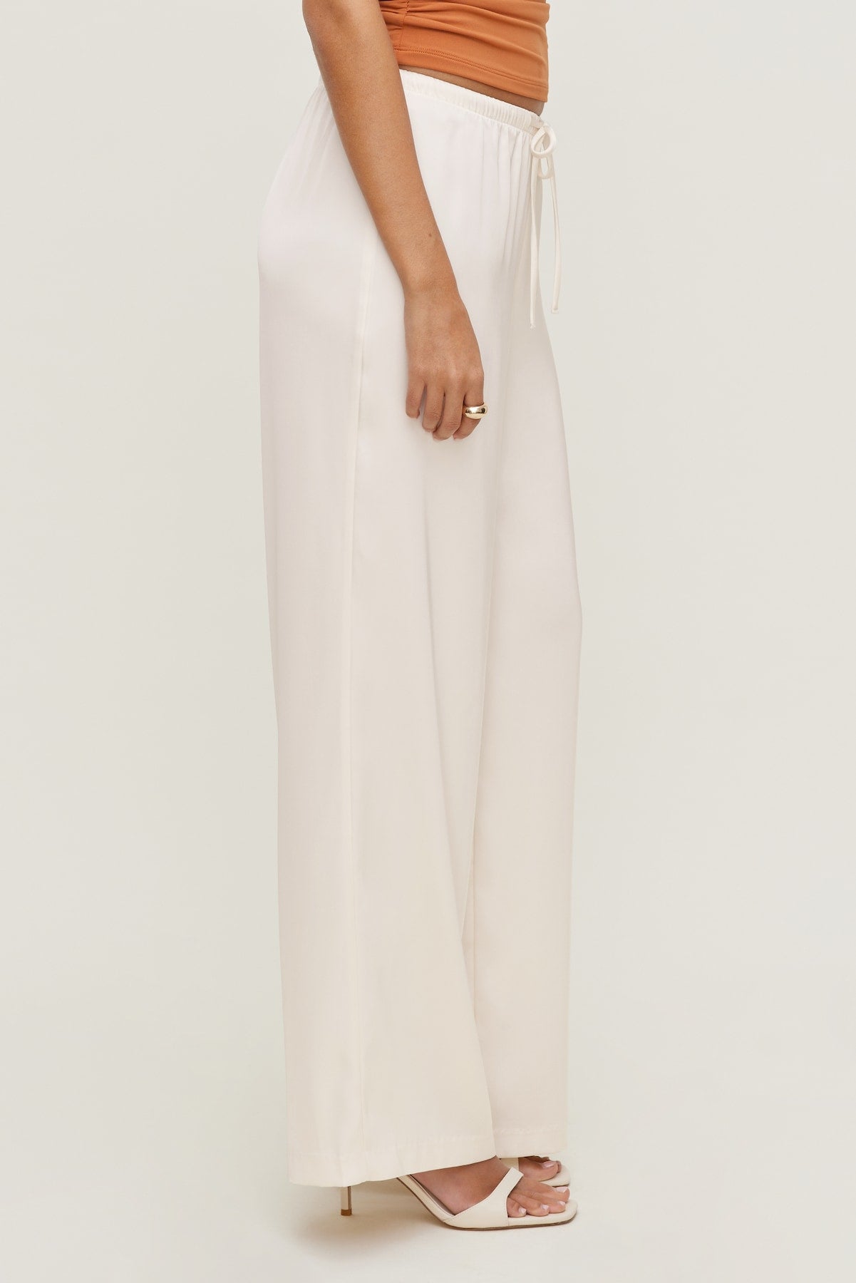 Leo Satin Wide Leg Pants Beige - Dynamite