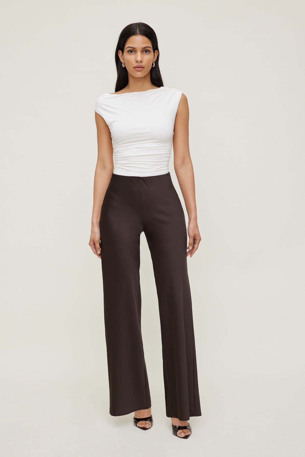 Izzy Wide Leg Satin Pants Brown - Dynamite