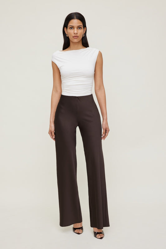 Izzy Wide Leg Satin Pants Brown - Dynamite