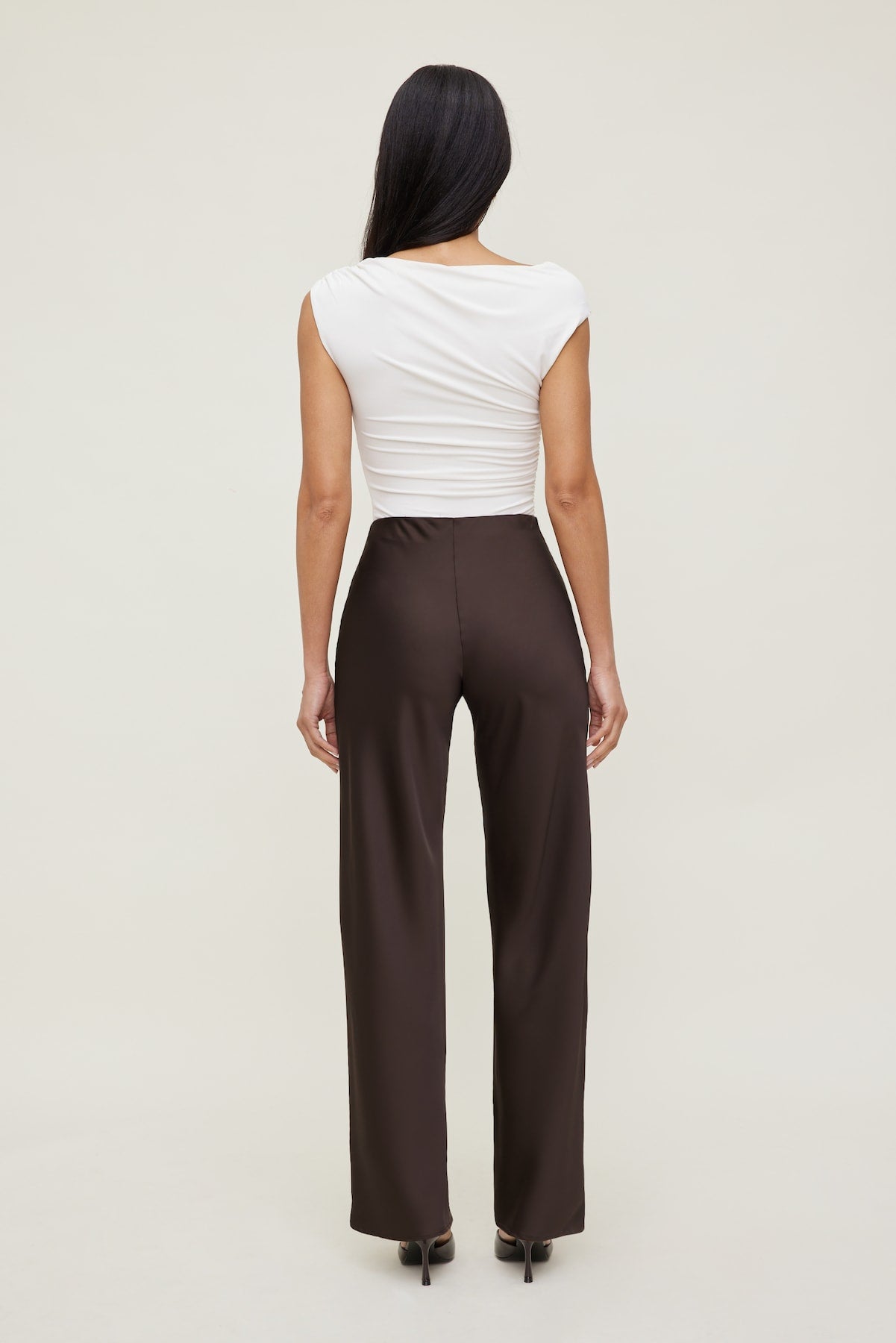 Izzy Wide Leg Satin Pants Brown - Dynamite