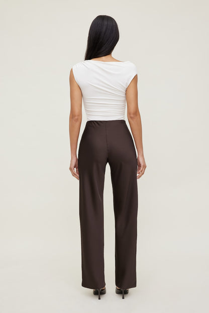 Izzy Wide Leg Satin Pants Brown - Dynamite