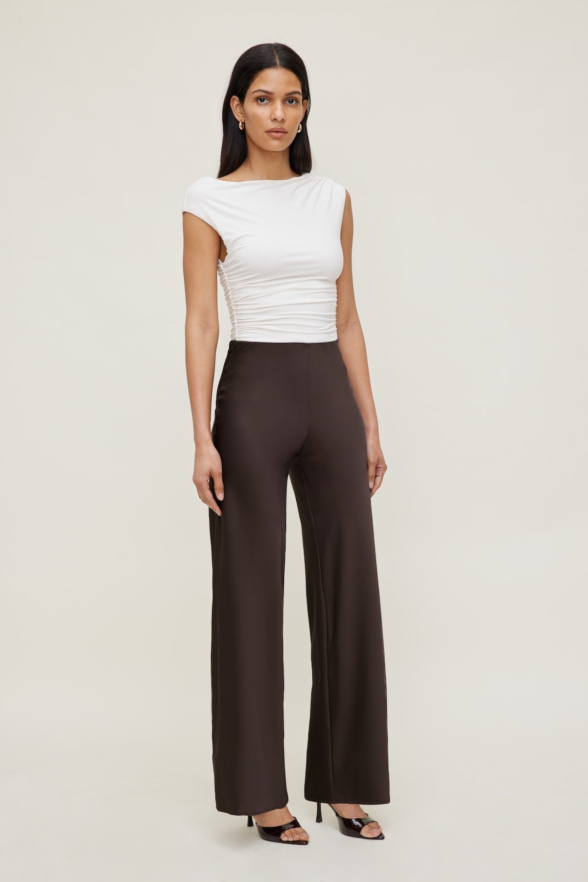 Izzy Wide Leg Satin Pants Brown - Dynamite