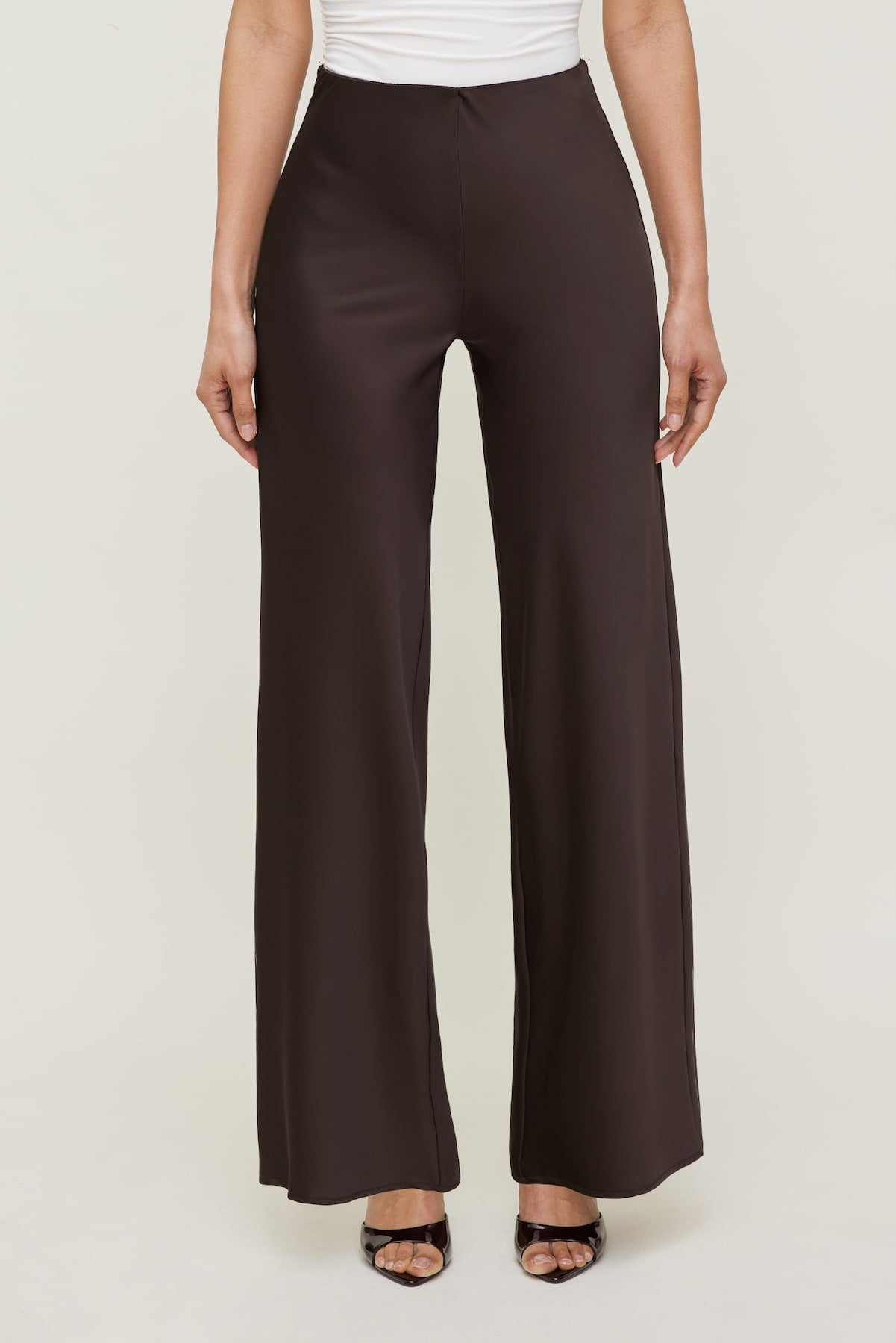 Izzy Wide Leg Satin Pants Brown - Dynamite